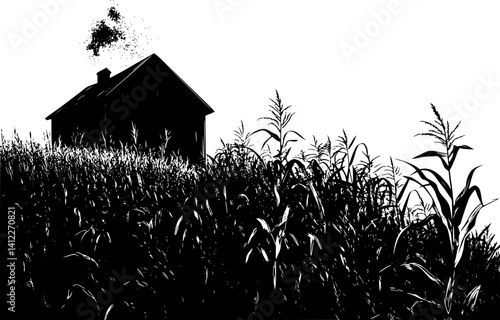 Silhouette of Farmhouse style Corn crib design, Farmhouse style Corn crib vector image