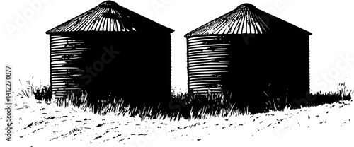 Silhouette of Farmhouse style Grain bin design, Farmhouse style Grain bin vector image