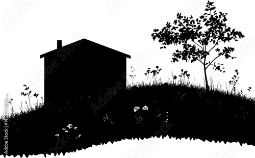 Silhouette of Farmhouse style Root cellar design, Farmhouse style Root cellar vector image