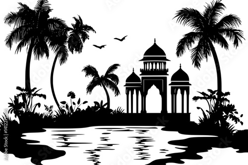 Silhouette of Mediterranean style Bathhouse design, Mediterranean style Bathhouse vector image