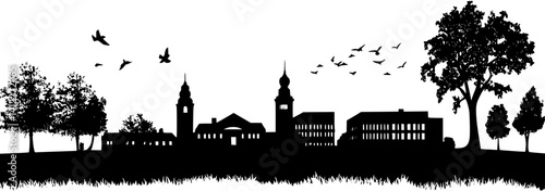 Silhouette of Modern style University building design, Modern style University building vector image