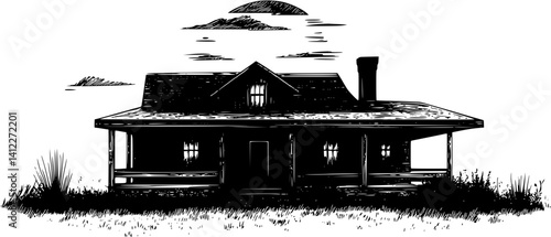 Silhouette of Ranch style Museum design, Ranch style Museum vector image