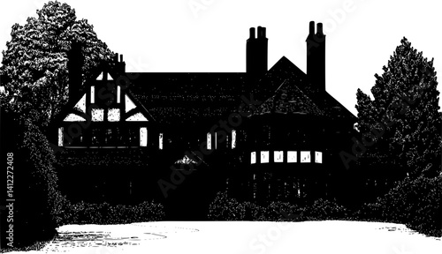 Silhouette of Tudor style Manor house design, Tudor style Manor house vector image