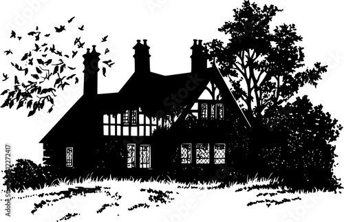 Silhouette of Tudor style Inn design, Tudor style Inn vector image