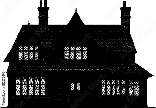 Silhouette of Tudor style Merchant house design, Tudor style Merchant house vector image