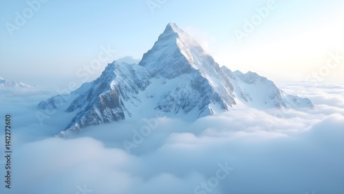Wallpaper Mural Majestic Snowy Mountain Peak Above the Clouds - Breathtaking Mountain Range Scenery Torontodigital.ca