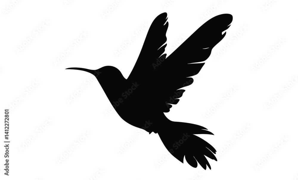 Fototapeta premium Flying hummingbird silhouette, Bird icon vector, Hummingbird on white background