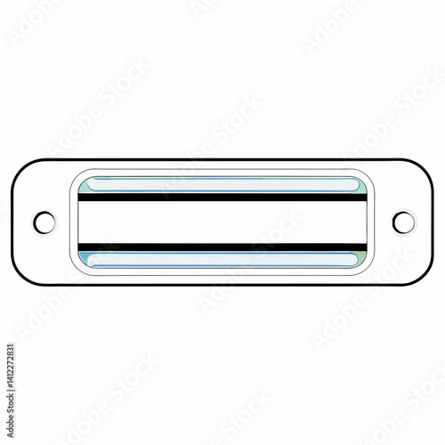 A minimalist rectangular device with a sleek, clean design featuring two parallel lines inside a recessed panel, accented by subtle light blue highlights.