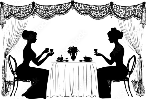 Silhouette of Victorian style Restaurant design, Victorian style Restaurant vector image