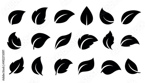 Plants and herbs leaves set black icons sign
