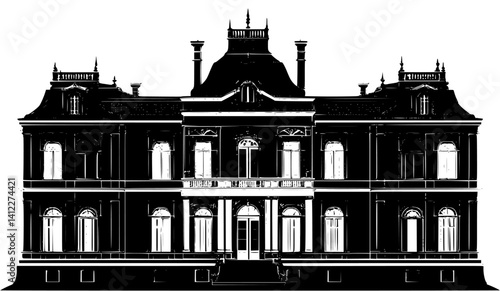 Silhouette of Baroque style Hunting lodge design, Baroque style Hunting lodge vector illustration