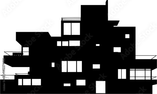 Silhouette of Bauhaus style Dormitory design, Bauhaus style Dormitory vector illustration