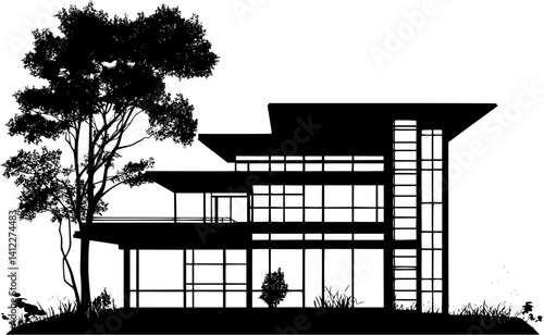 Silhouette of Bauhaus style Pavilion design, Bauhaus style Pavilion vector illustration