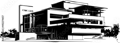 Silhouette of Bauhaus style Theater design, Bauhaus style Theater vector illustration