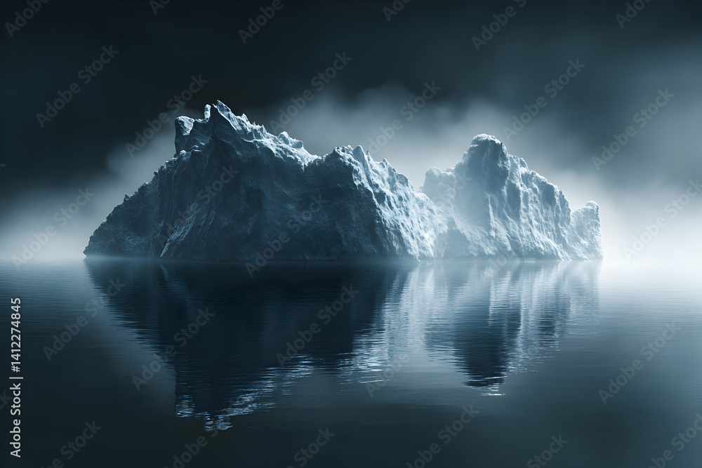 Fototapeta premium Isolated Iceberg In Dark Water With Foggy Atmosphere