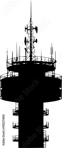 Silhouette of Contemporary style Broadcasting facility design, Contemporary style Broadcasting facility vector illustration