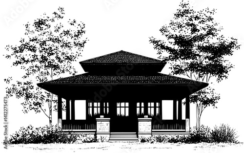 Silhouette of Craftsman style Pavilion design, Craftsman style Pavilion vector illustration