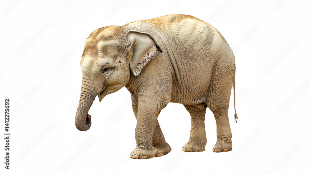 Fototapeta premium a white baby elephant with large ears standing on a transparent background, PNG image, PNG file, Generative art.