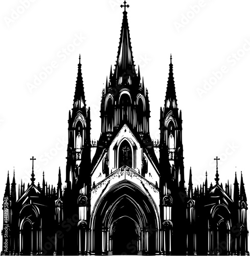 Silhouette of Gothic style Basilica design, Gothic style Basilica vector illustration