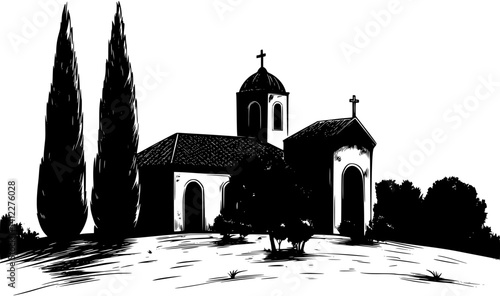 Silhouette of Mediterranean style Chapel design, Mediterranean style Chapel vector illustration