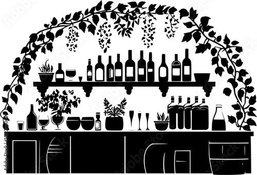 Silhouette of Mediterranean style Bodega design, Mediterranean style Bodega vector illustration