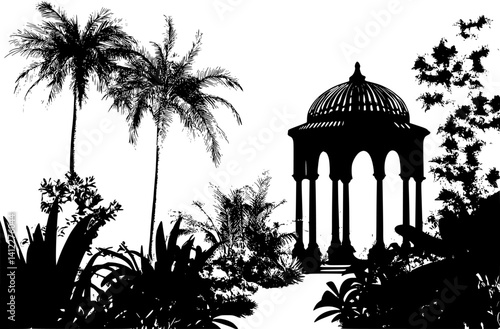 Silhouette of Mediterranean style Garden folly design, Mediterranean style Garden folly vector illustration