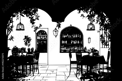 Silhouette of Mediterranean style Taverna design, Mediterranean style Taverna vector illustration