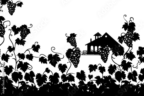 Silhouette of Mediterranean style Vineyard house design, Mediterranean style Vineyard house vector illustration