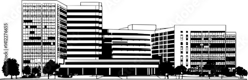 Silhouette of Modern style Hospital design, Modern style Hospital vector illustration