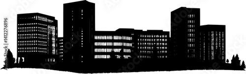 Silhouette of Modern style University building design, Modern style University building vector illustration