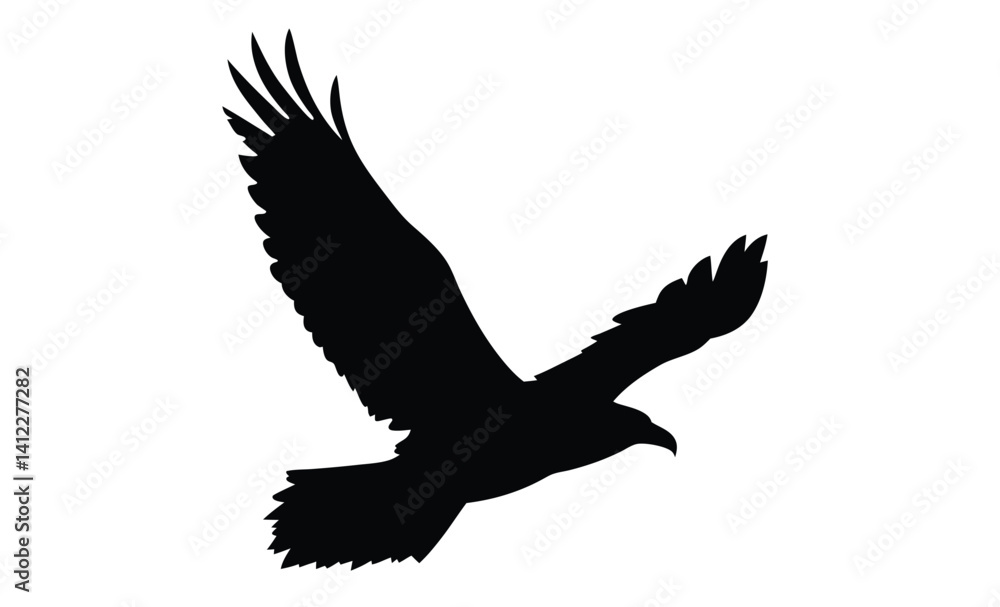 Obraz premium Eagle in flight silhouette, Bird vector icon, Soaring eagle graphic, Flying bird illustration
