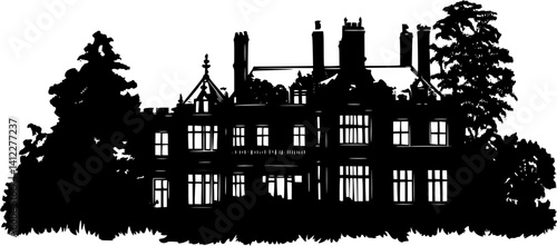 Silhouette of Tudor style Hunting lodge design, Tudor style Hunting lodge vector illustration