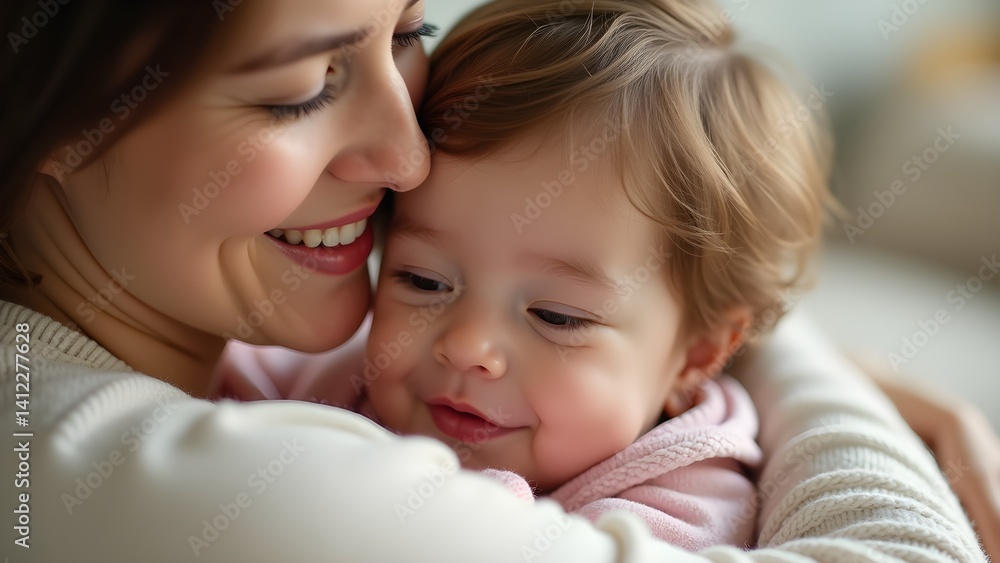 A Loving Mother Embracing Her Adorable Baby, Sharing a Tender Moment of Joy, Happiness, and Affection A Loving Mother Embracing Her Adorable Baby, Sharing a Tender Moment of Joy, Happiness, and Affection