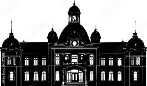 Silhouette of Victorian style Hospital design, Victorian style Hospital vector illustration