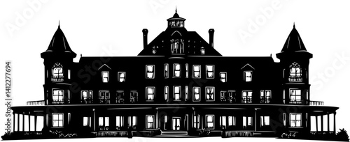 Silhouette of Victorian style Hotel design, Victorian style Hotel vector illustration