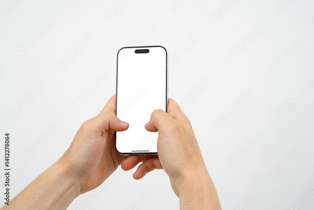 Fototapeta premium Hands using smartphone on white background