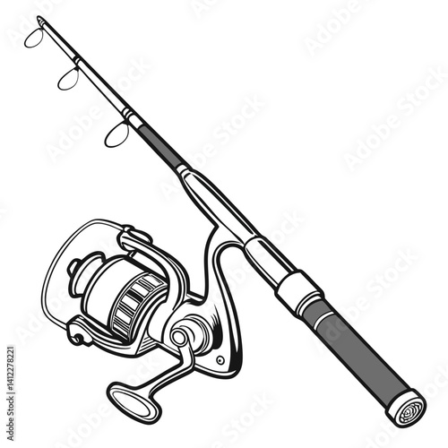 Fishing rod and reel illustration angling equipment for sport fishing and recreation