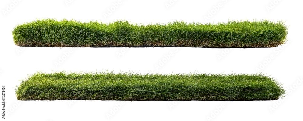 Obraz premium Lush green grass texture two rows isolated transparent background perfect for landscaping designs and compositions