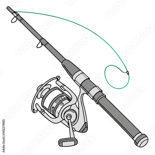 Fishing rod and reel vector illustration angling equipment leisure sport concept