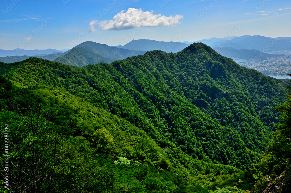 Obraz premium 御坂山地の鬼ヶ岳より夏の黒岳と十二ヶ岳を望む 