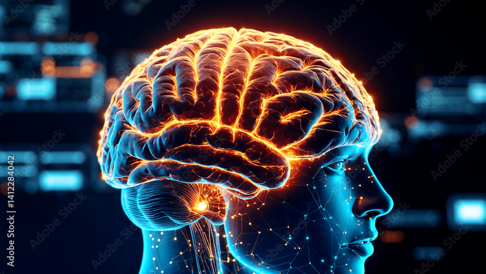 Obraz premium Illuminated brain representing artificial intelligence concepts