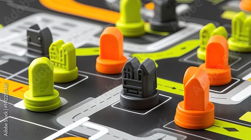 Urban planning board game pieces strategically positioned.