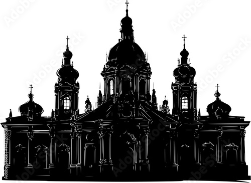 Silhouette of Baroque style Chapel design, Baroque style Chapel illustration art