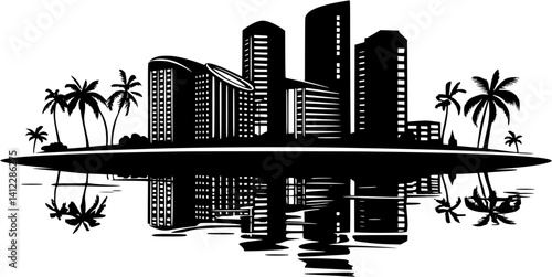 Silhouette of Contemporary style Convention center design, Contemporary style Convention center illustration art