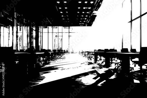 Silhouette of Contemporary style Conference center design, Contemporary style Conference center illustration art