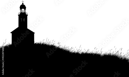 Silhouette of Mediterranean style Tower design, Mediterranean style Tower illustration art