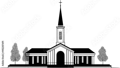 Silhouette of Mid-Century Modern style House design, Mid-Century Modern style House illustration art