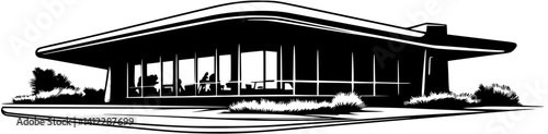 Silhouette of Mid-Century Modern style House design, Mid-Century Modern style House illustration art