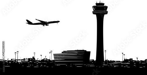 Silhouette of Modern style Airport terminal design, Modern style Airport terminal illustration art