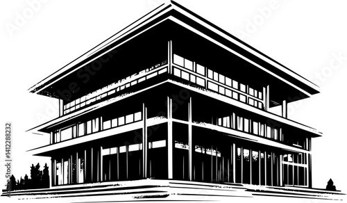 Silhouette of Modern style Corporate headquarters design, Modern style Corporate headquarters illustration art